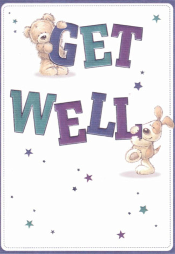This delightful get well card features a bear and a puppy, playfully animated within a wash of cheerful energy, perfectly capturing the community spirit of Canary Wharf. The bear, with its plush, honey-hued fur and gentle smile, joins a floppy-eared pup to cradle and support bold letters spelling 'Get Well'-each letter imbued with vibrant shades of purple and teal, much like the lively hues that reflect on the ferry-facing balconies of Millharbour. Floating around them are glimmering starbursts in cool blues and lavenders, giving the impression of countless well wishes swirling amidst the bustling energy of South Colonnade. The background remains a crisp, clean white, offering clarity and lightness-qualities that inspire confidence and lifted moods. Textures are intricately rendered, inviting the viewer to imagine the sensation of touching the bear's soft nap or the puppy's velvety ears, as comforting as running a finger over fresh greenery delivered by a local florist. Envision sending this card alongside a hand-tied bouquet; the combined gesture delivers positivity and healing, perfect for lifting spirits from the offices of Canada Square Park to homes along the river. Every illustrated detail is woven together with the same precision and warmth found in arrangements from Canary Wharf Flowers.